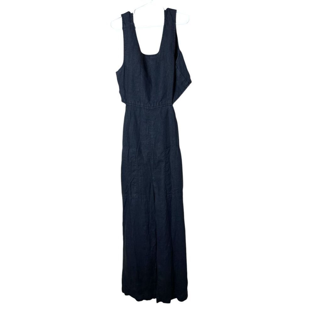 Zara Black Linen Cut Out‎ Wide Leg Jumpsuit Size 13-14